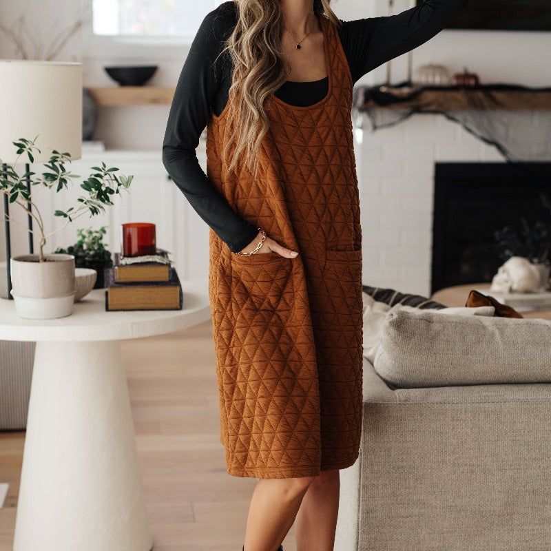 Rust Quilted Midi Dress with Pockets sold by Boujee Boutique product image thumbnail 5