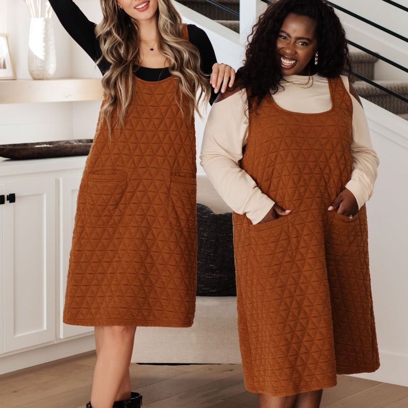 Rust Quilted Midi Dress with Pockets sold by Boujee Boutique product image thumbnail 2