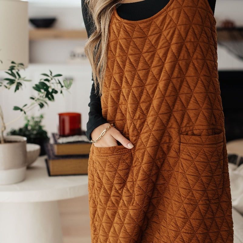 Rust Quilted Midi Dress with Pockets sold by Boujee Boutique product image thumbnail 3