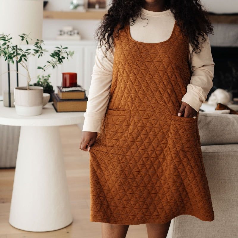 Rust Quilted Midi Dress with Pockets sold by Boujee Boutique product image thumbnail 4