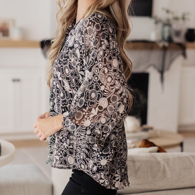 Work All Day Floral Black and White Blouse sold by Boujee Boutique product image thumbnail 5