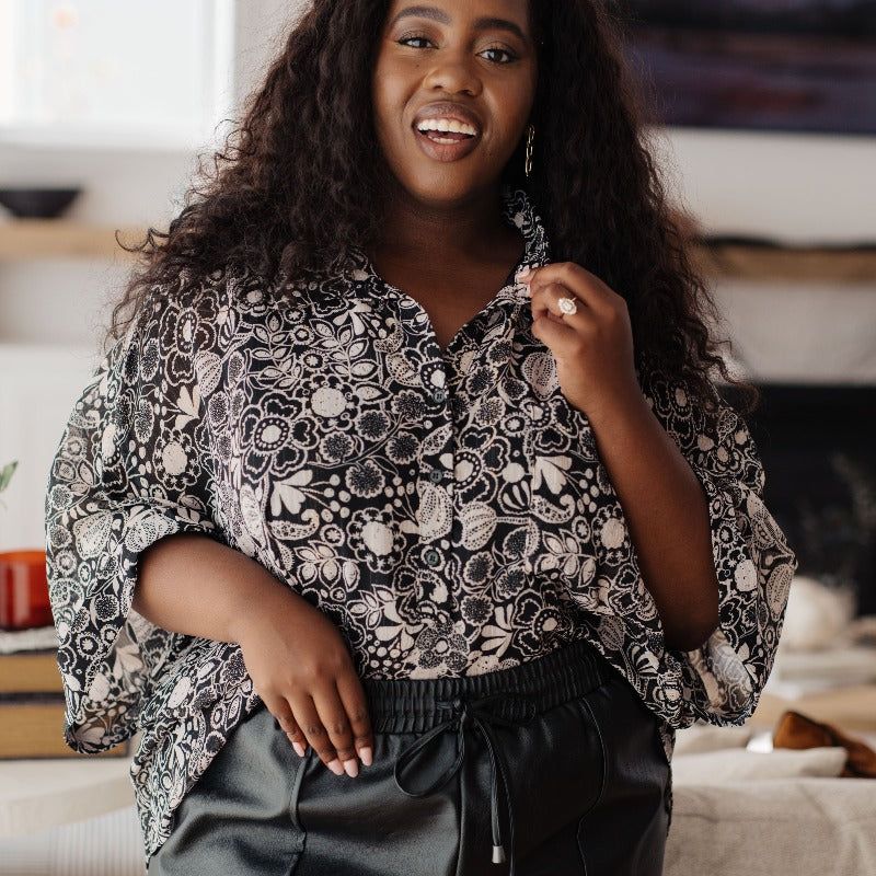 Work All Day Floral Black and White Blouse sold by Boujee Boutique product image thumbnail 3