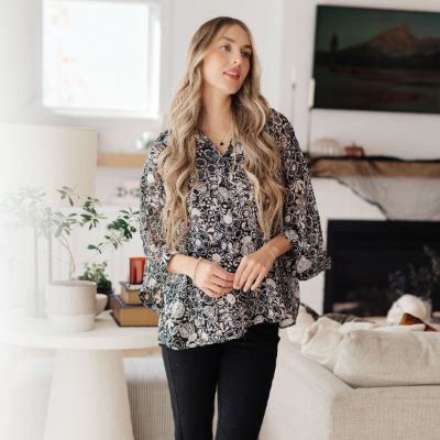 Work All Day Floral Black and White Blouse made by Boujee Boutique