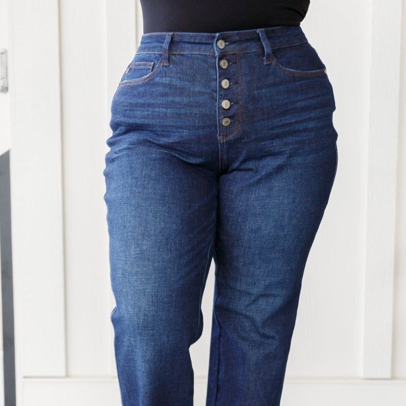 Judy Blue Arlo High Waist Button-Fly Straight Leg Jeans sold by Boujee Boutique product image thumbnail 3