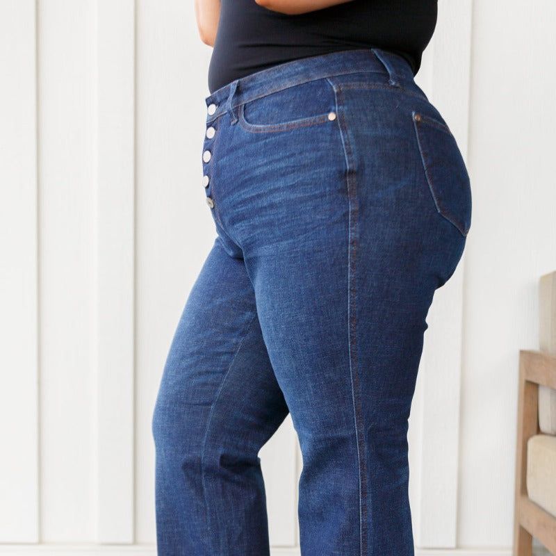 Judy Blue Arlo High Waist Button-Fly Straight Leg Jeans sold by Boujee Boutique product image thumbnail 4