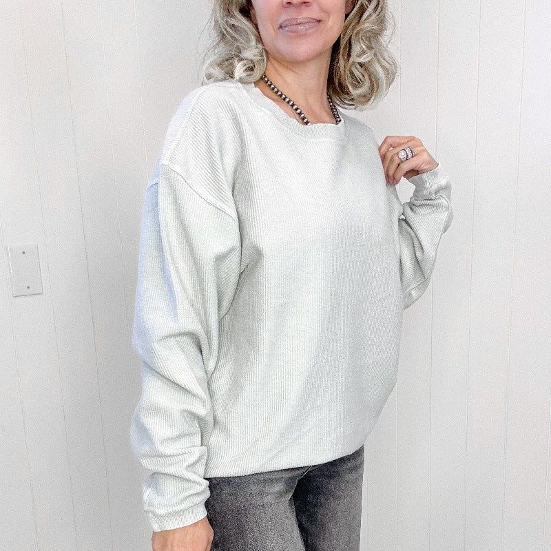 Iced Grey Oversized Essential Luxe Corded Crew Sweatshirt sold by Boujee Boutique product image thumbnail 5