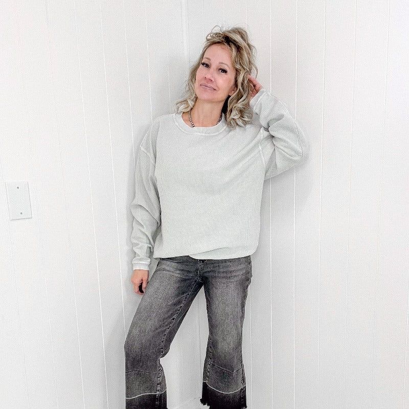 Iced Grey Oversized Essential Luxe Corded Crew Sweatshirt sold by Boujee Boutique product image thumbnail 2