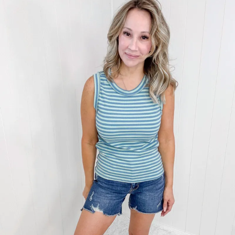 Sage and Cloud Striped Delight Striped Ribbed Tank Top *Final Sale* sold by Boujee Boutique