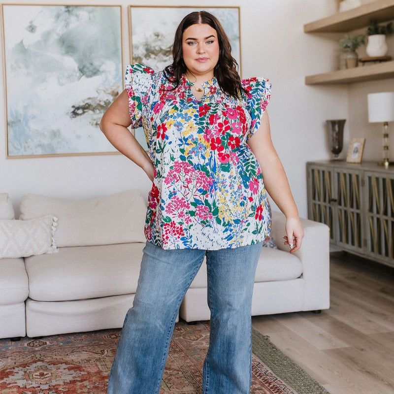 Floral Impressions Floral Puffy Short Sleeve Blouse sold by Boujee Boutique