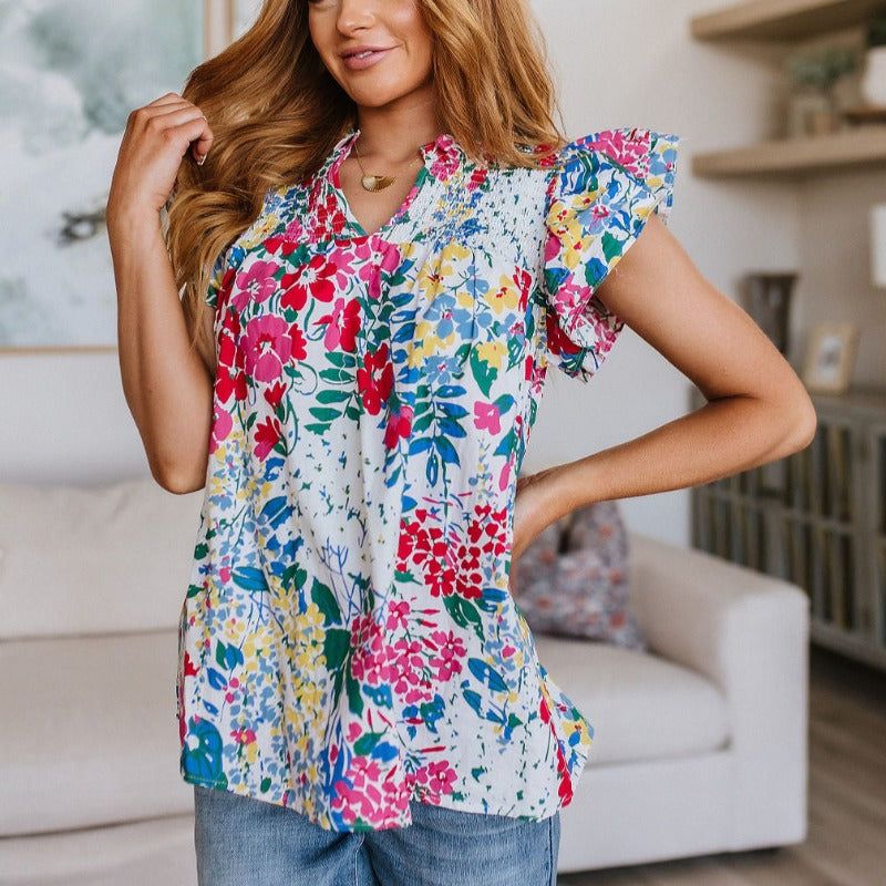Floral Impressions Floral Puffy Short Sleeve Blouse sold by Boujee Boutique product image thumbnail 4
