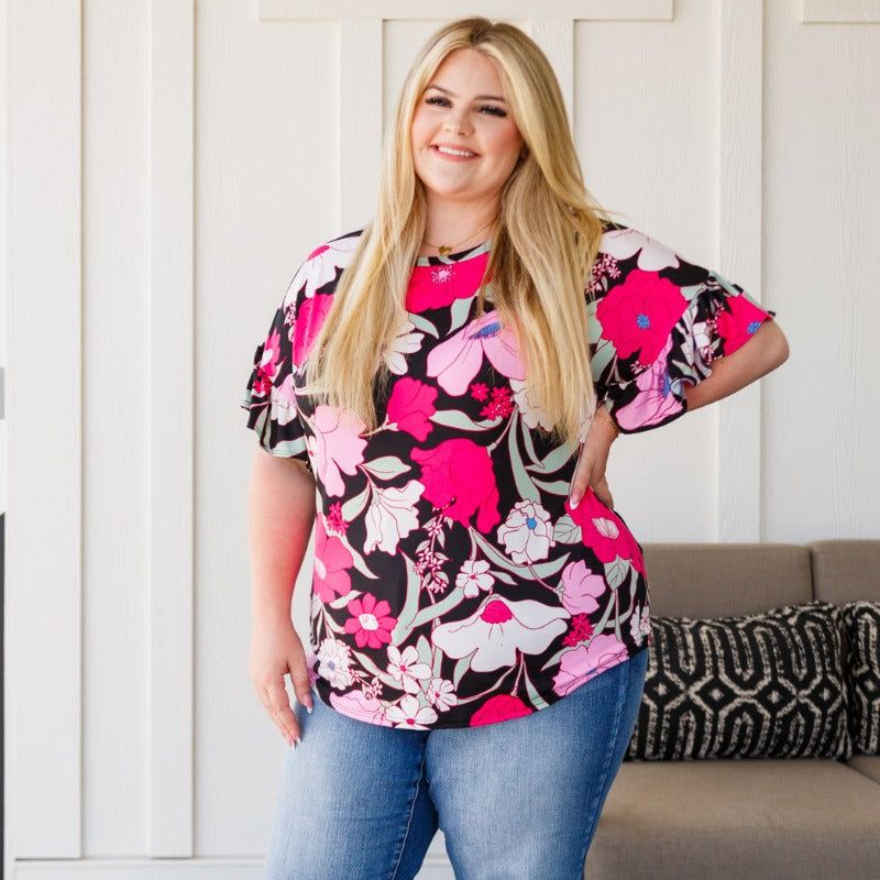 Floral First Ruffle Sleeve Short Sleeve Top sold by Boujee Boutique