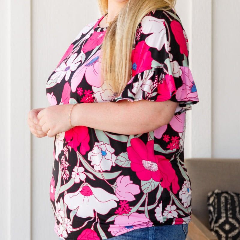 Floral First Ruffle Sleeve Short Sleeve Top sold by Boujee Boutique product image thumbnail 4