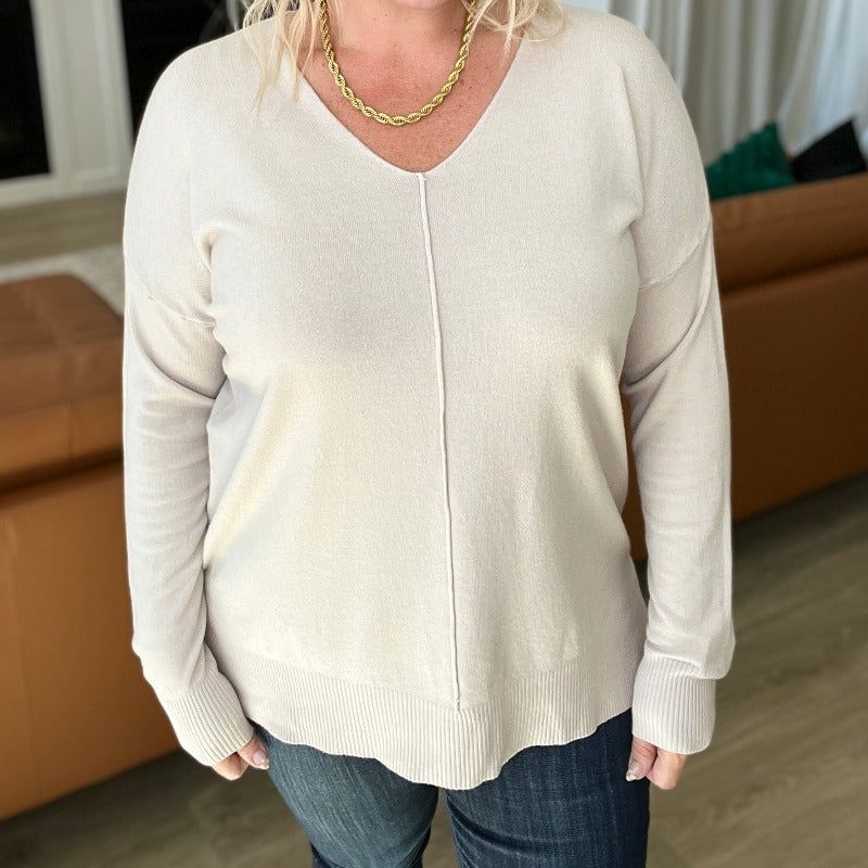 Ivory V-Neck Front Seam Sweater sold by Boujee Boutique product image thumbnail 2