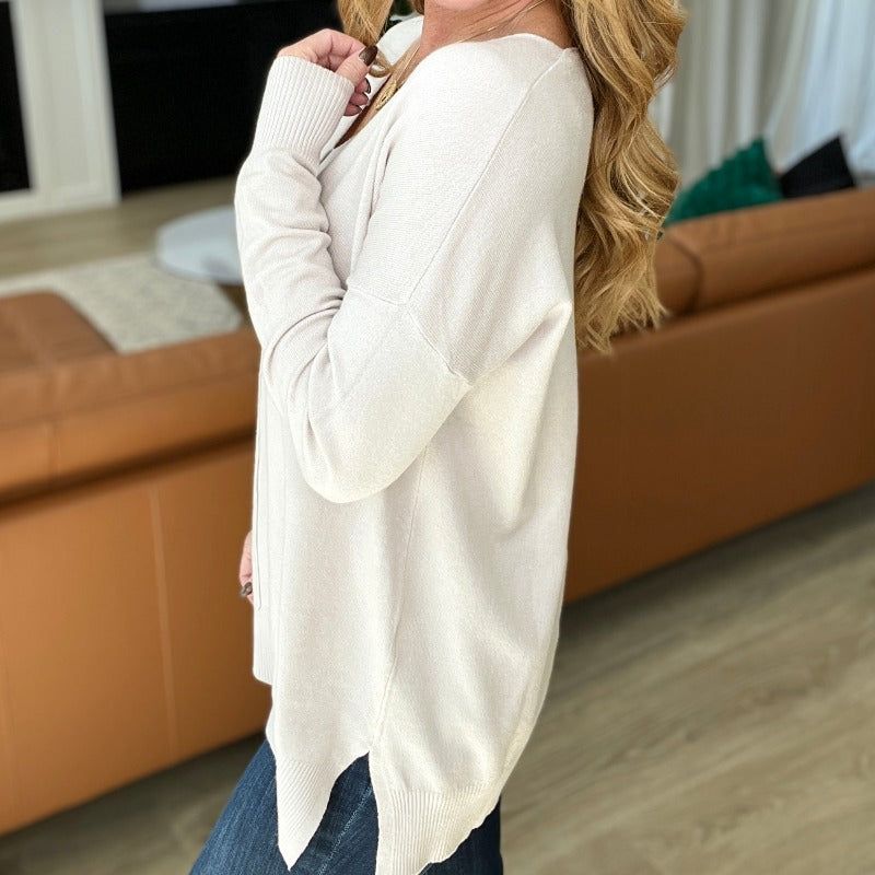 Ivory V-Neck Front Seam Sweater sold by Boujee Boutique product image thumbnail 4