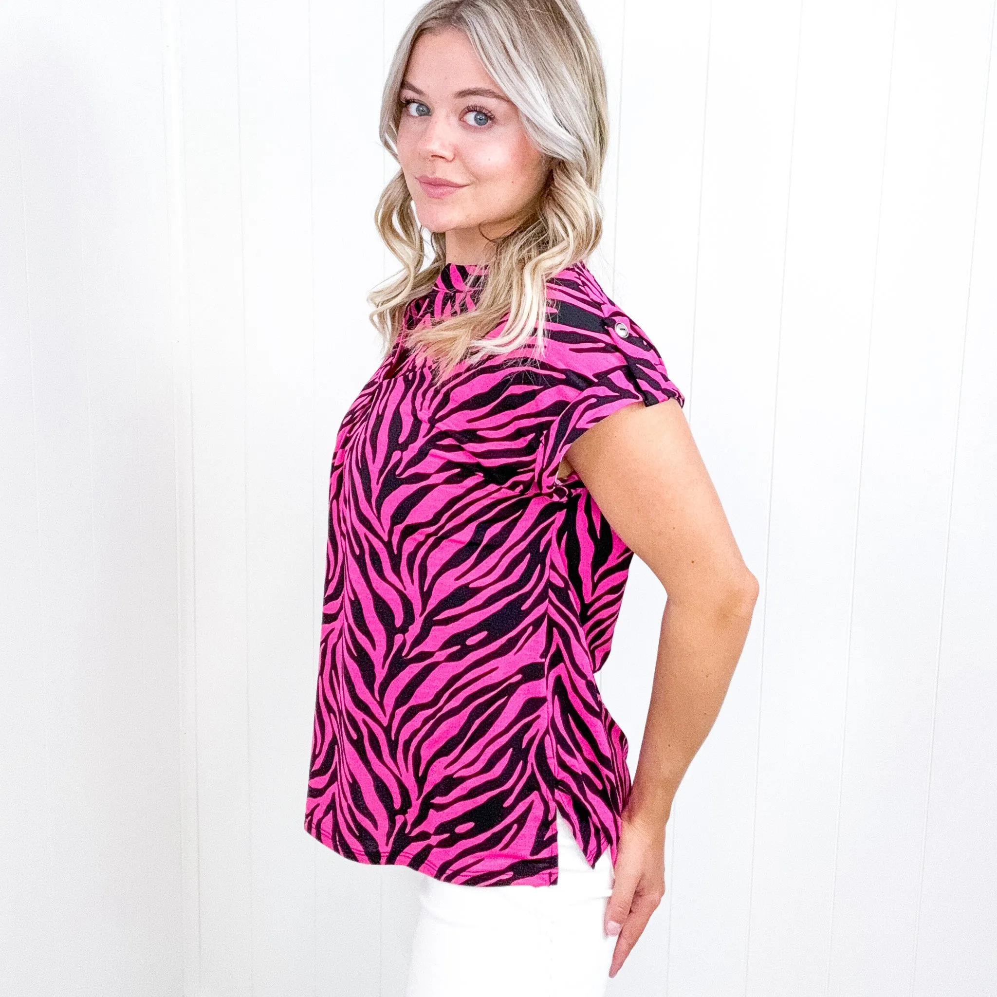 Dear Scarlett Lizzy Cap Sleeve Top in Pink and Black Zebra sold by Boujee Boutique product image thumbnail 4