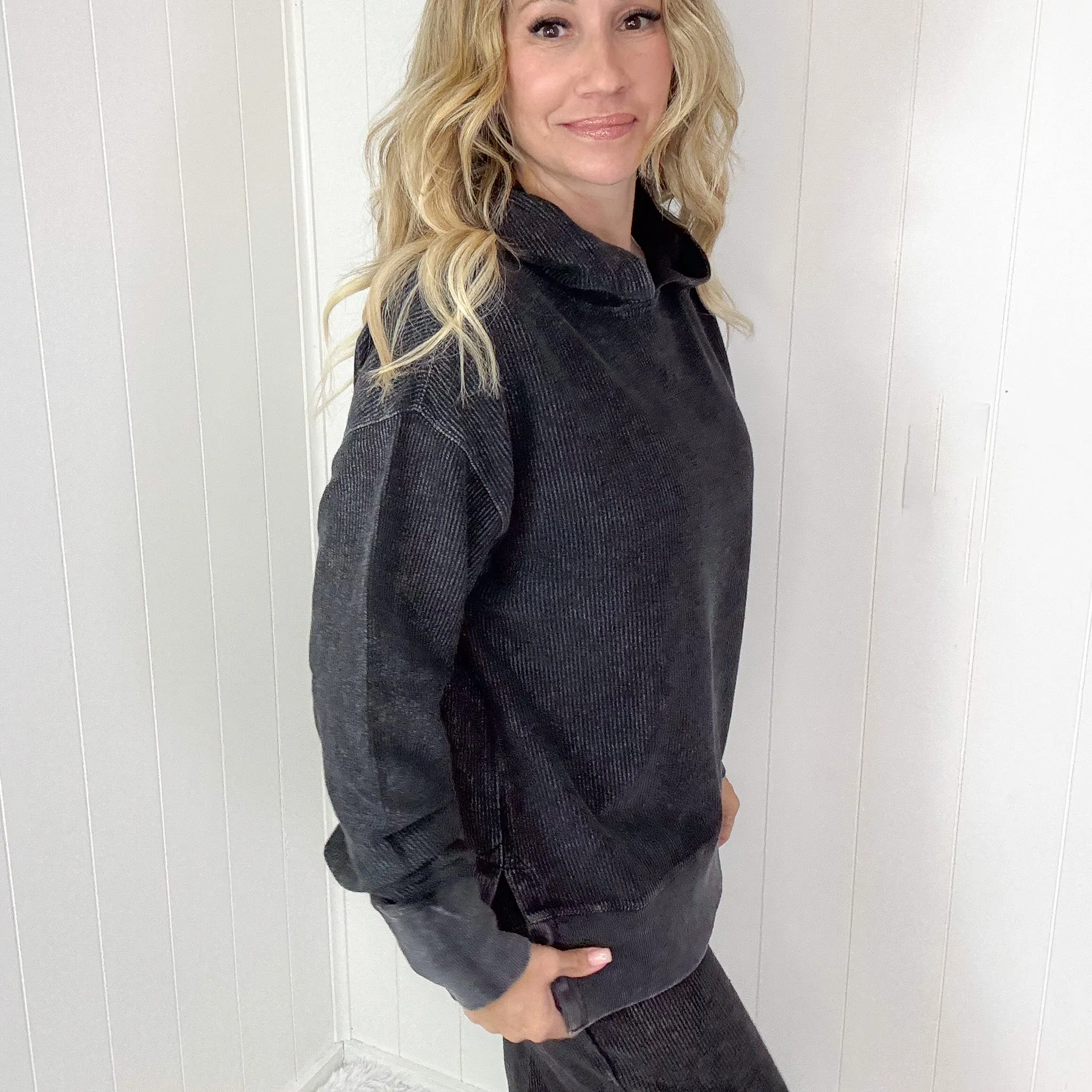 Luxe Snow Washed Corded Long Sleeve Hoody in 2 Colors sold by Boujee Boutique product image thumbnail 4