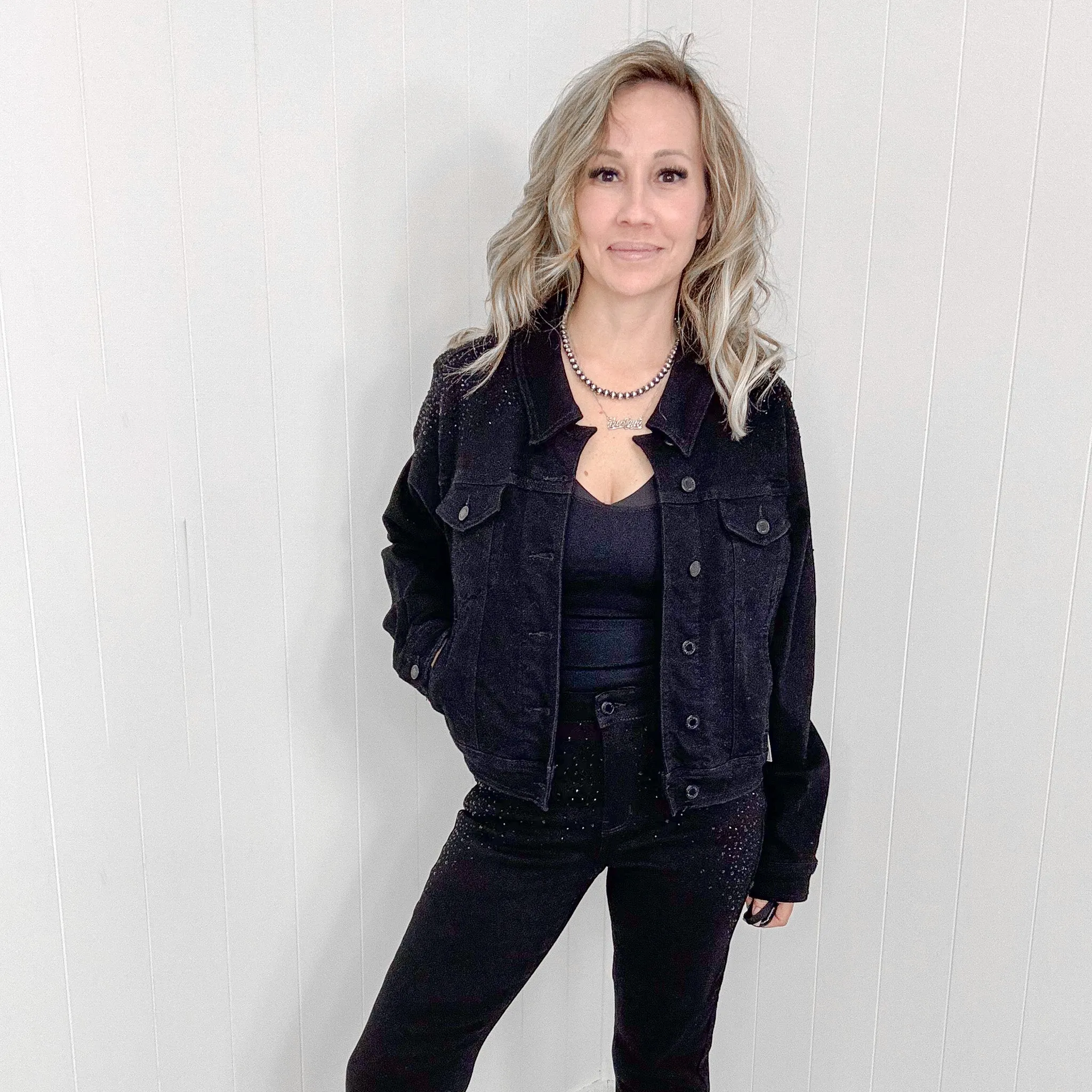 Judy Blue Black Rhinestone Denim Jacket sold by Boujee Boutique product image thumbnail 4