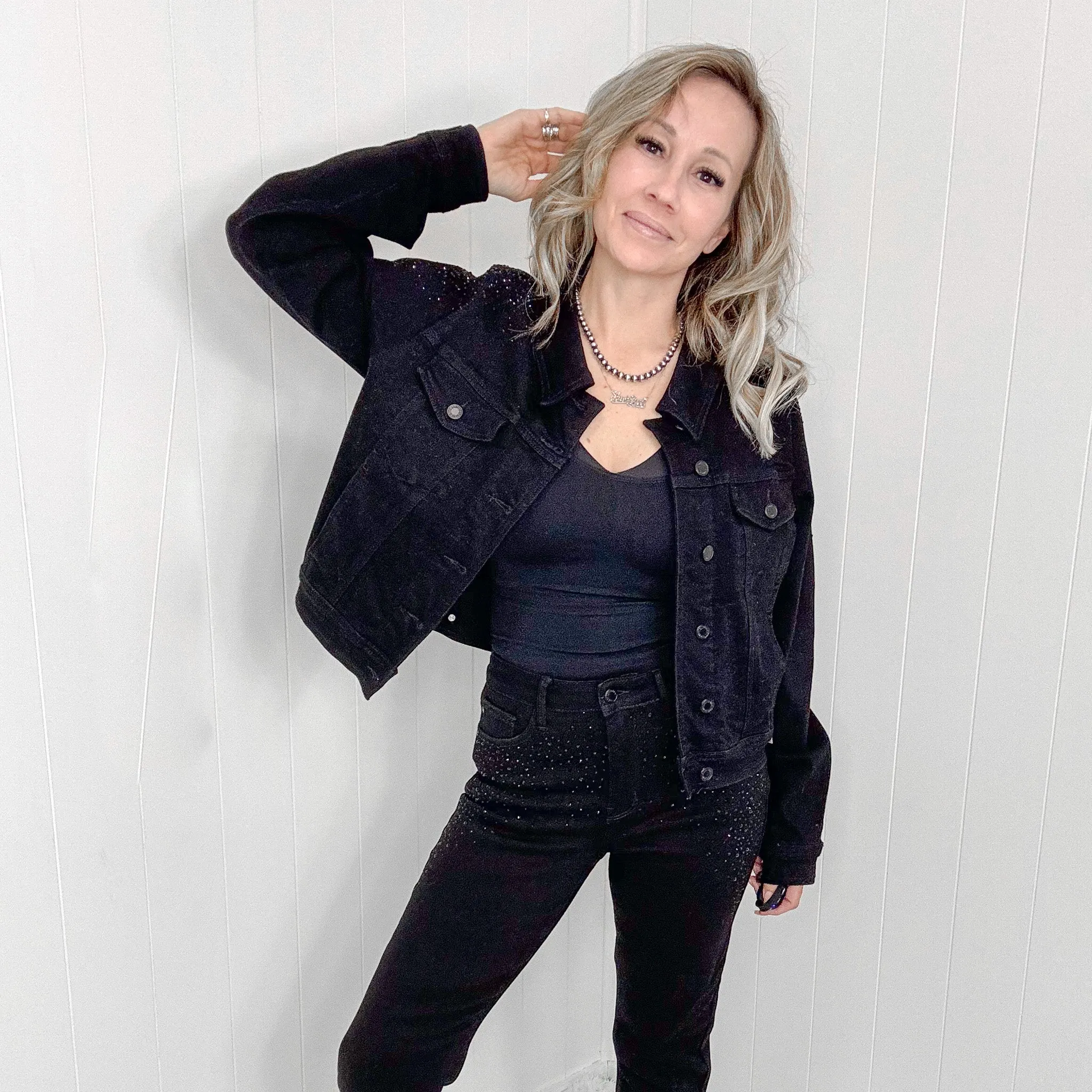 Judy Blue Black Rhinestone Denim Jacket sold by Boujee Boutique product image thumbnail 3