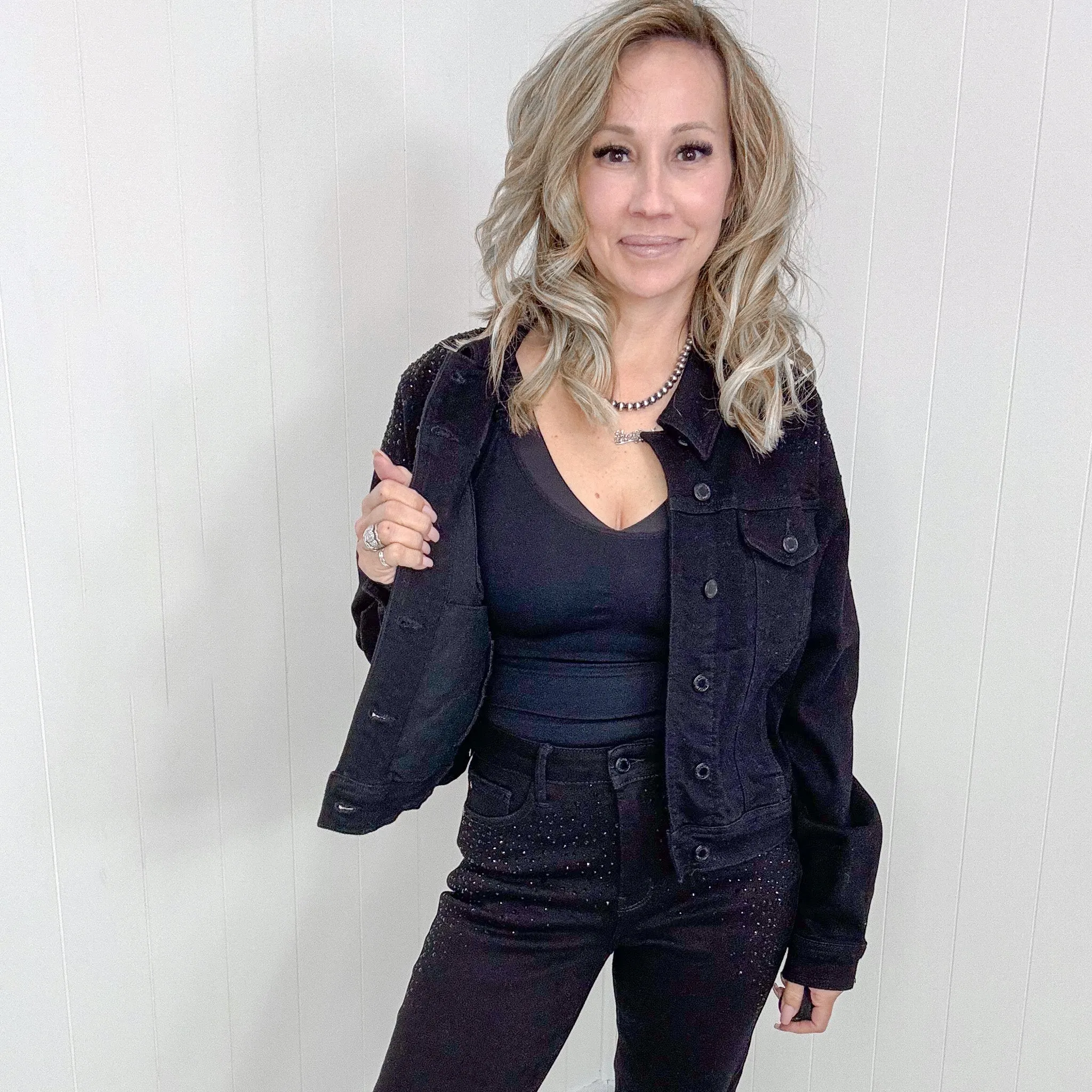 Judy Blue Black Rhinestone Denim Jacket sold by Boujee Boutique product image thumbnail 2