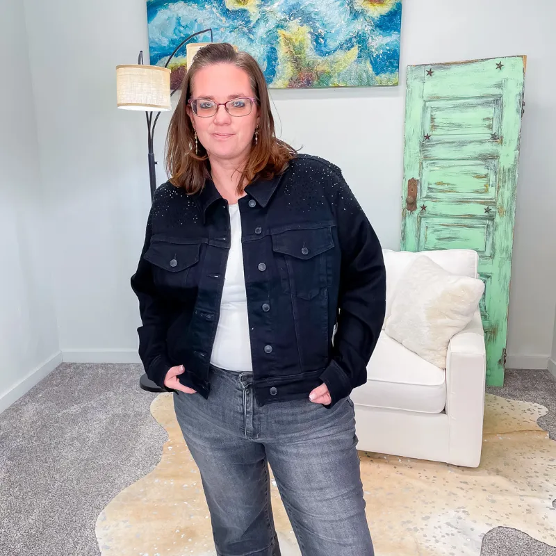Judy Blue Black Rhinestone Denim Jacket sold by Boujee Boutique product image thumbnail 5