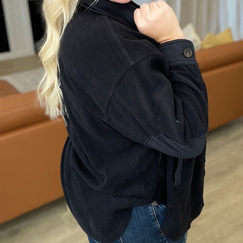 Oversized Basic Fleece Shacket in Black sold by Boujee Boutique product image thumbnail 4
