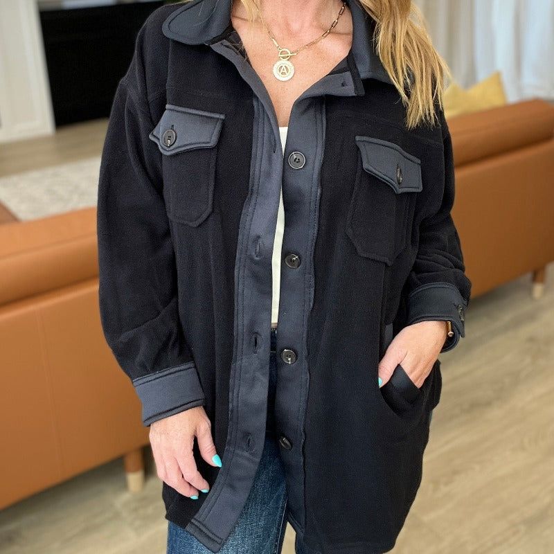 Oversized Basic Fleece Shacket in Black sold by Boujee Boutique product image thumbnail 2