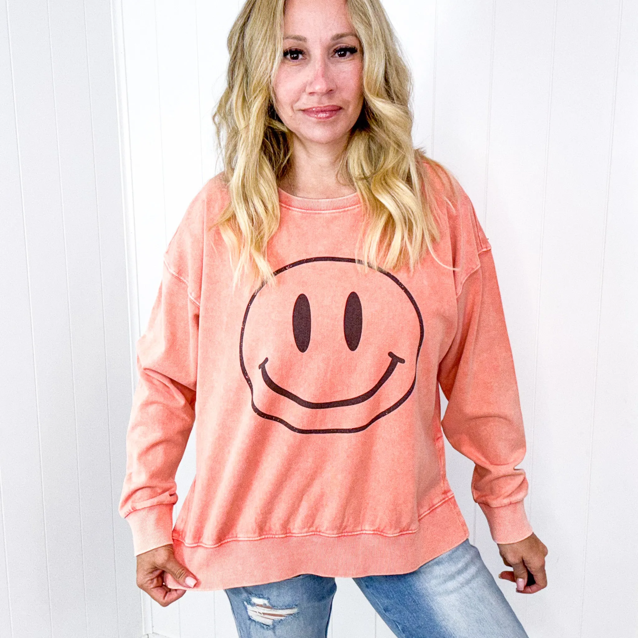 Be Happy Mineral Washed Terry Knit Pullover Long Sleeve Top in 5 Colors sold by Boujee Boutique product image thumbnail 5