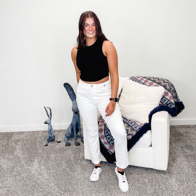 Judy Blue White High Waist Double Cuffed Boyfriend Jeans sold by Boujee Boutique product image thumbnail 3