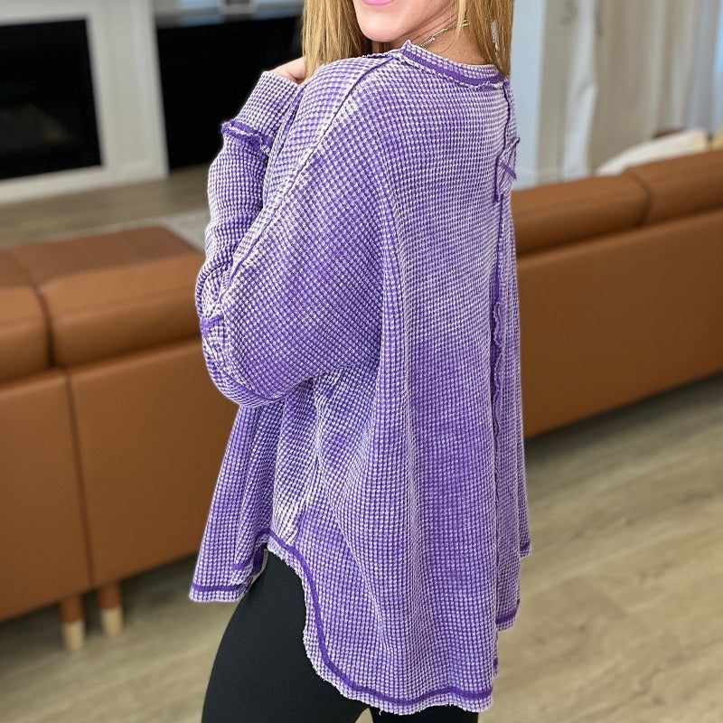Mineral Wash Baby Waffle Long Sleeve Top in Violet sold by Boujee Boutique product image thumbnail 4