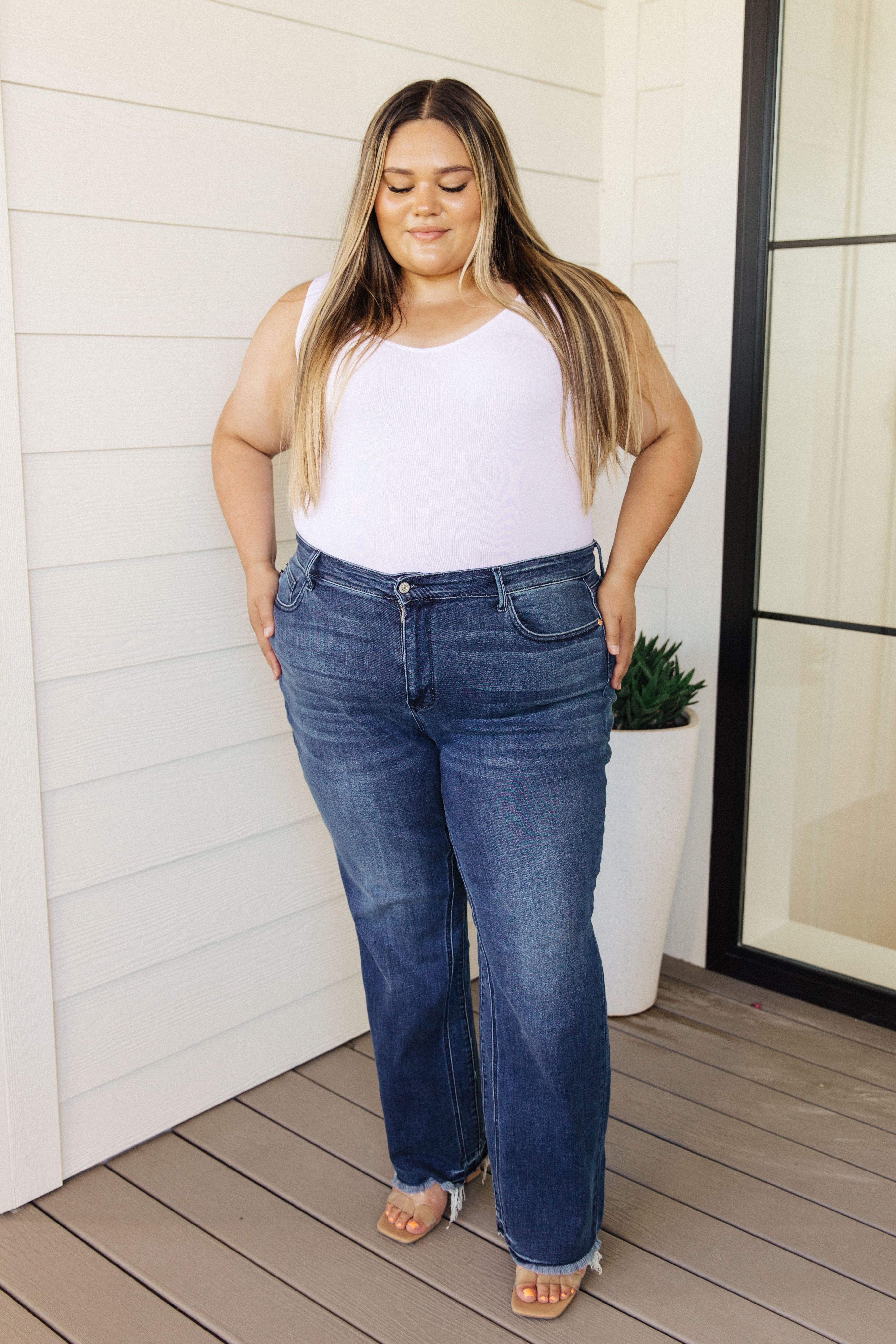 Judy Blue Ruth High Waist Release Hem Straight Jeans sold by Boujee Boutique product image thumbnail 5
