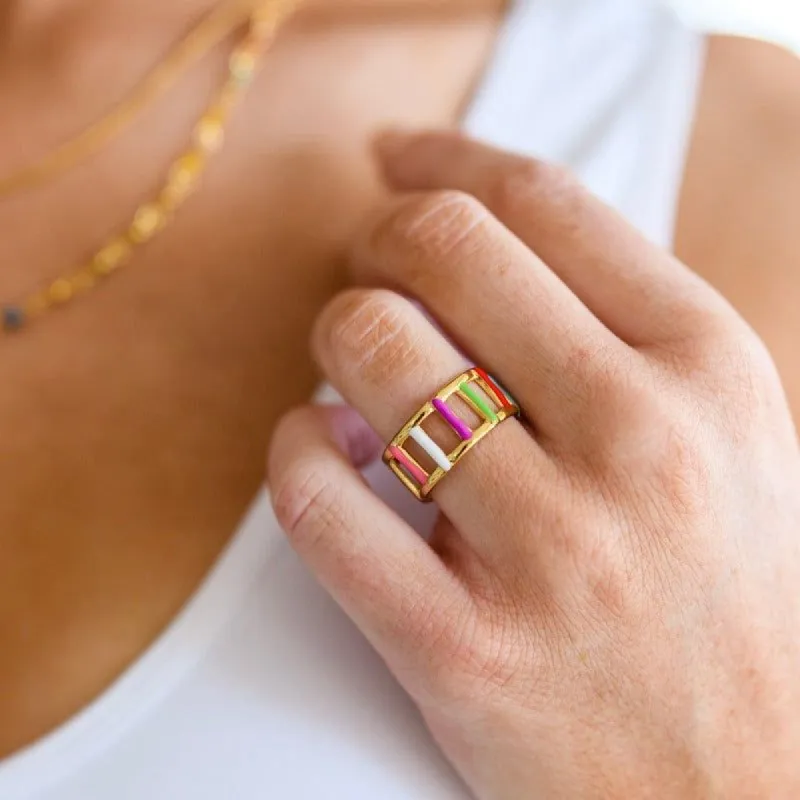 Golden Kaleidoscope Ladder Ring sold by Boujee Boutique