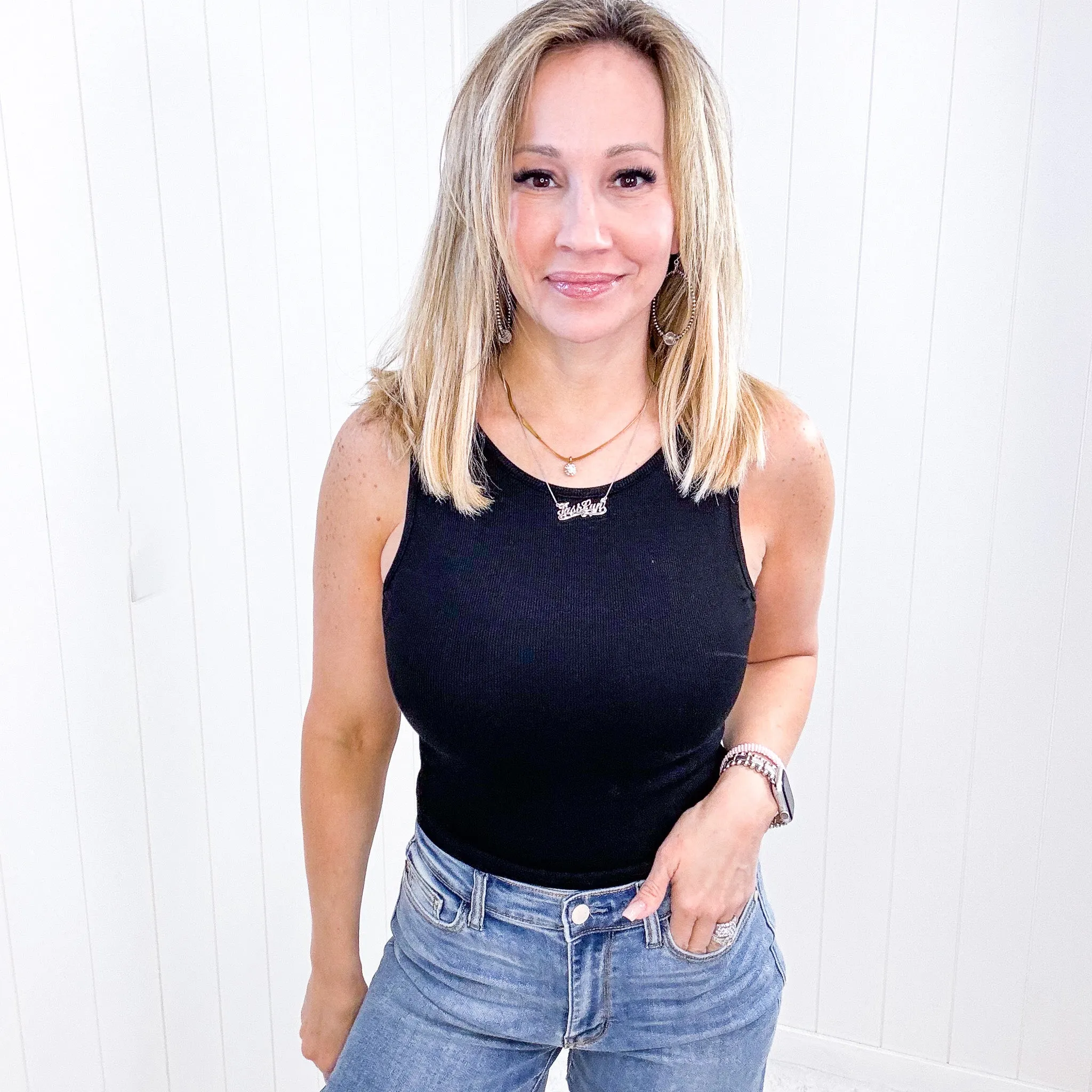 Cropped Ribbed Knit Tank Top in Black sold by Boujee Boutique product image thumbnail 2