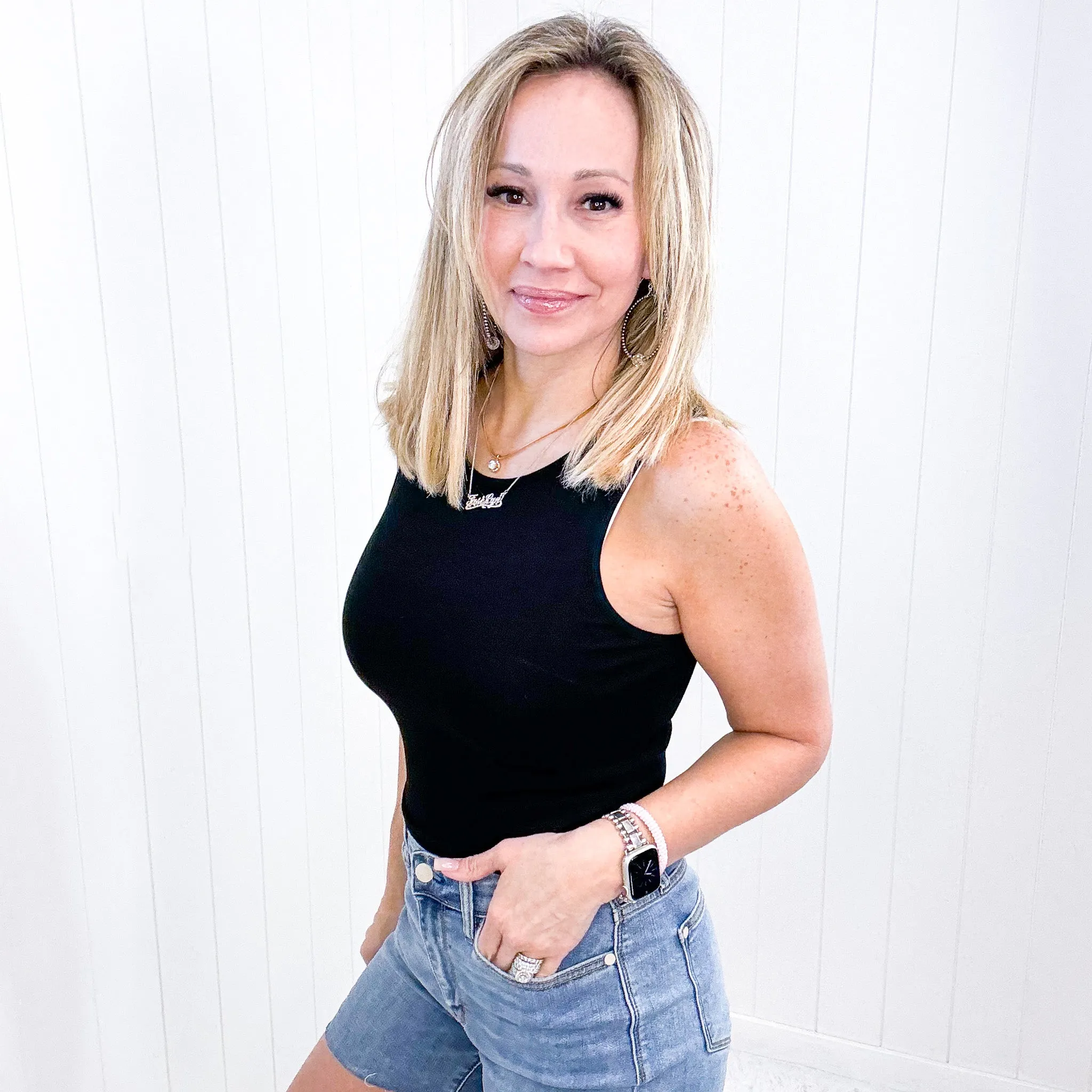 Cropped Ribbed Knit Tank Top in Black sold by Boujee Boutique product image thumbnail 3