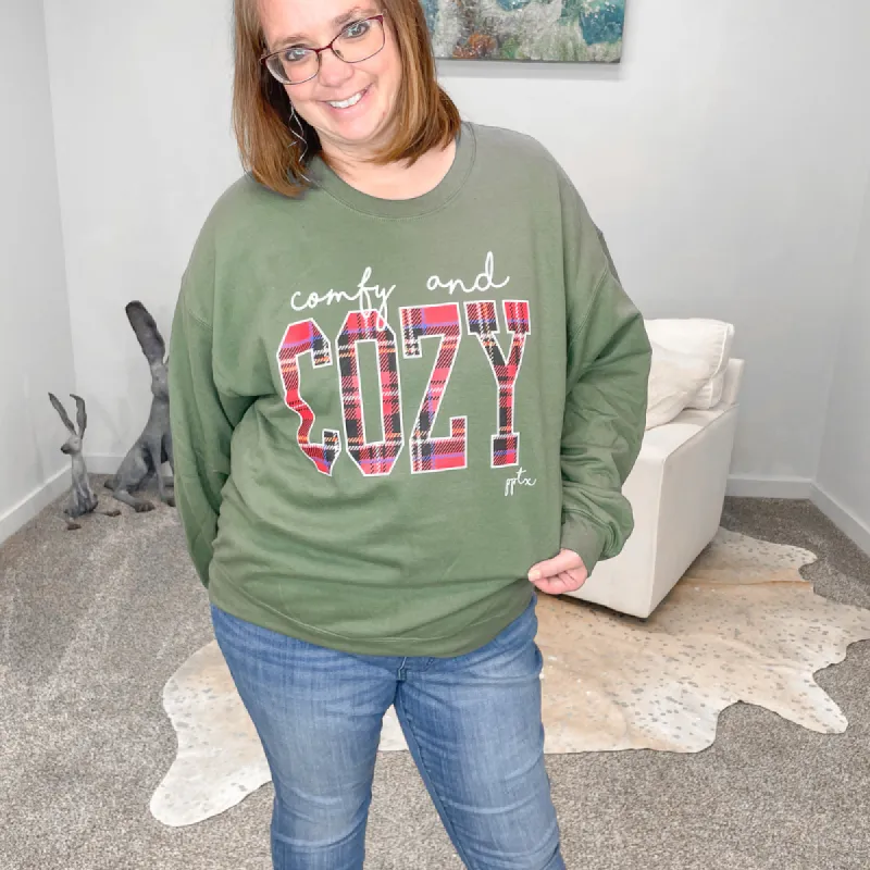 Comfy and Cozy Green and Plaid Sweatshirt sold by Boujee Boutique