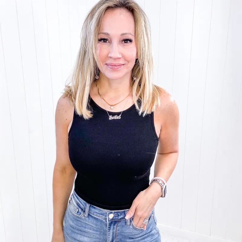 Cropped Ribbed Knit Tank Top in Black sold by Boujee Boutique