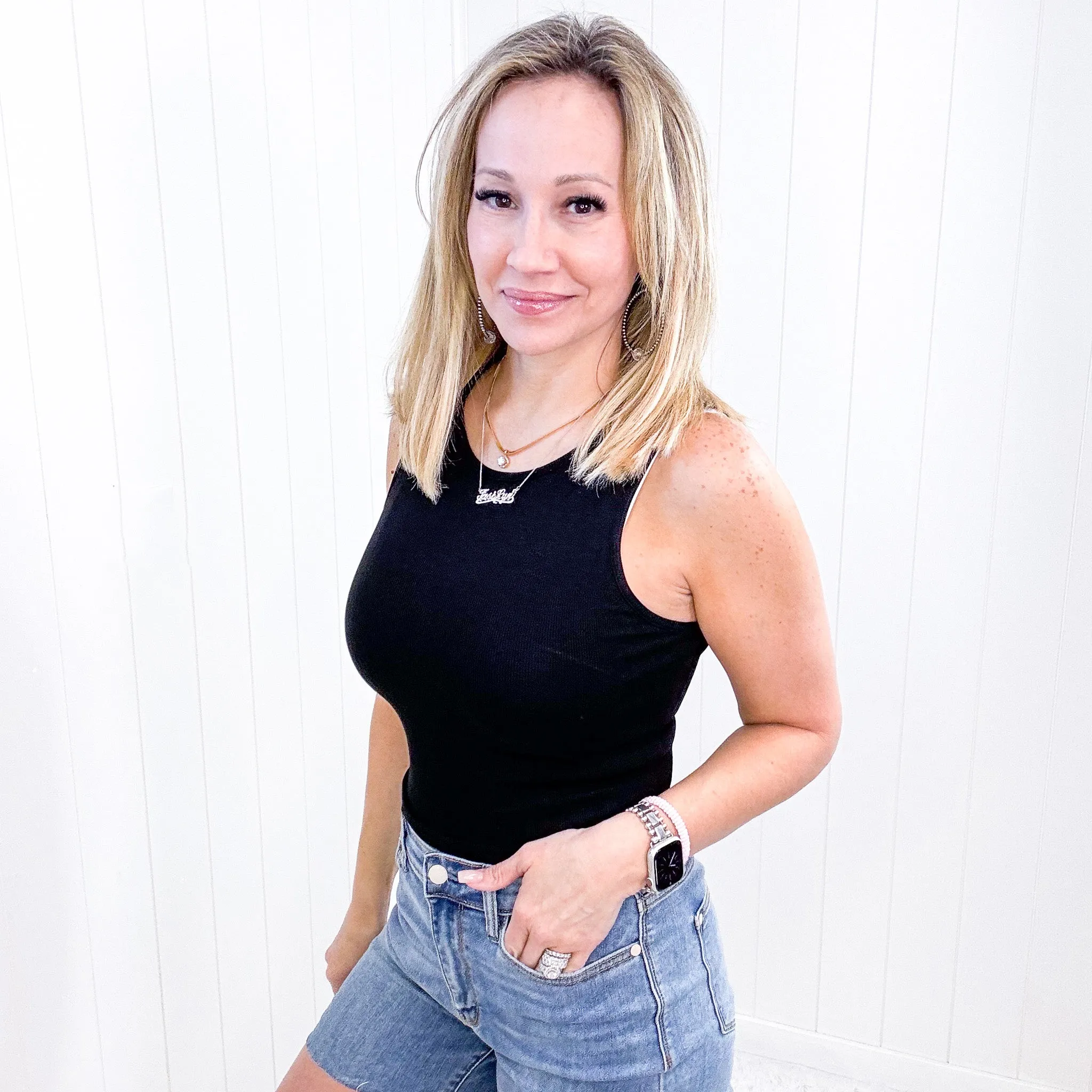 Cropped Ribbed Knit Tank Top in Black sold by Boujee Boutique product image thumbnail 4