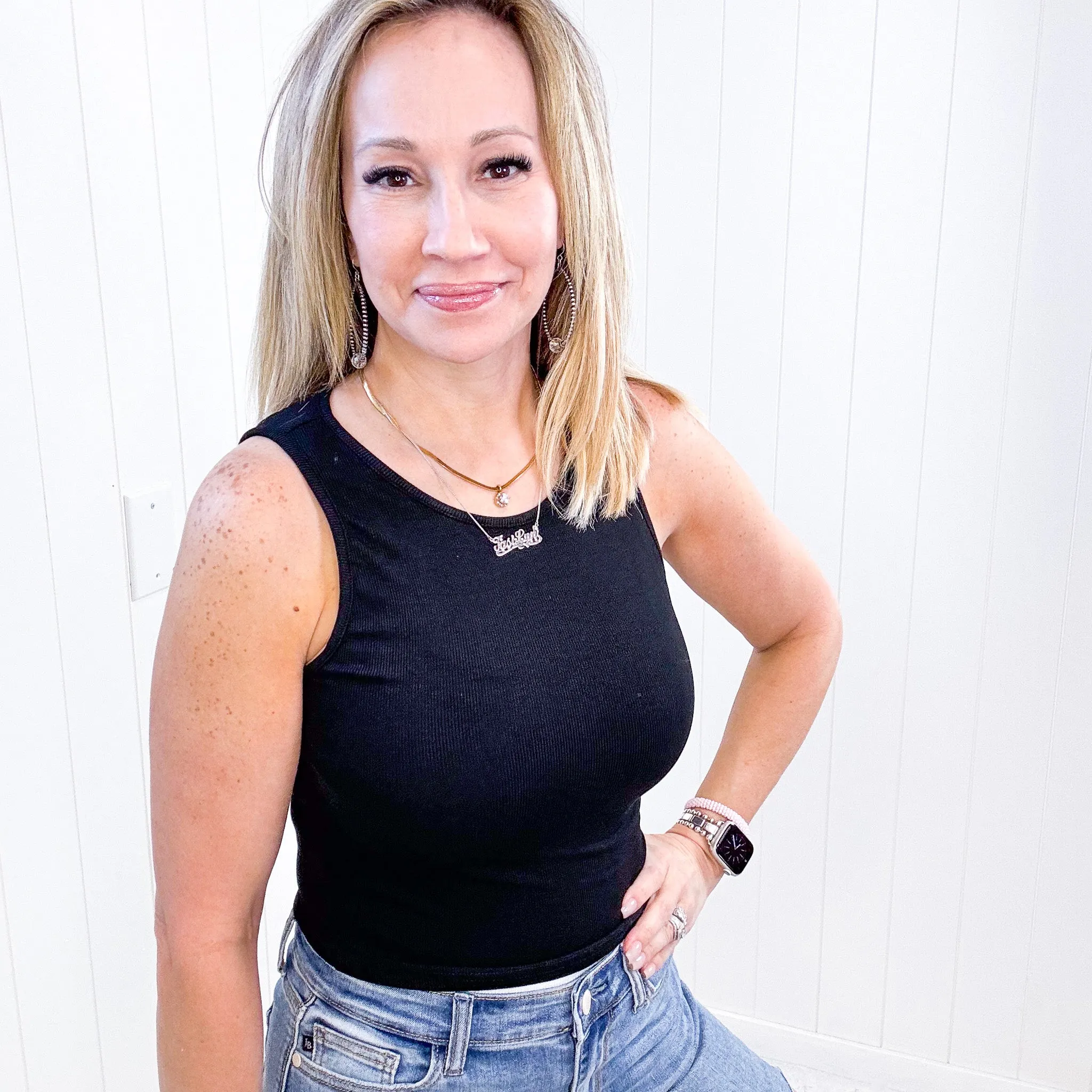 Cropped Ribbed Knit Tank Top in Black sold by Boujee Boutique product image thumbnail 5