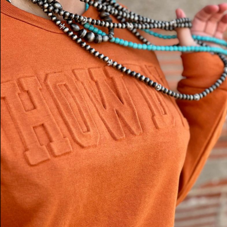 Rust Howdy Embossed Sweatshirt Pullover sold by Boujee Boutique product image thumbnail 2