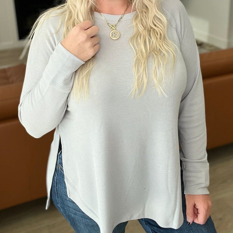 Melange Baby Waffle Long Sleeve Top in Light Grey sold by Boujee Boutique product image thumbnail 2
