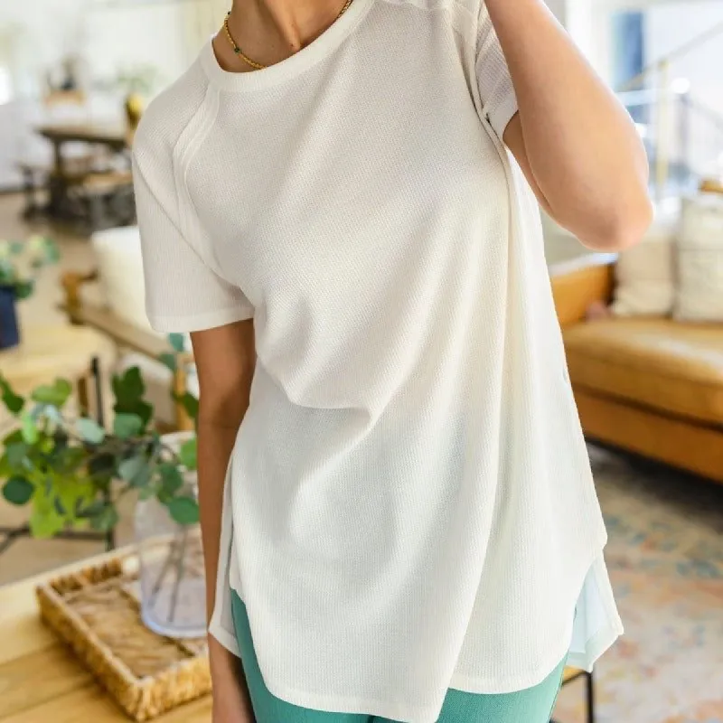 Kathleen Waffle Knit Top in Ivory sold by Boujee Boutique