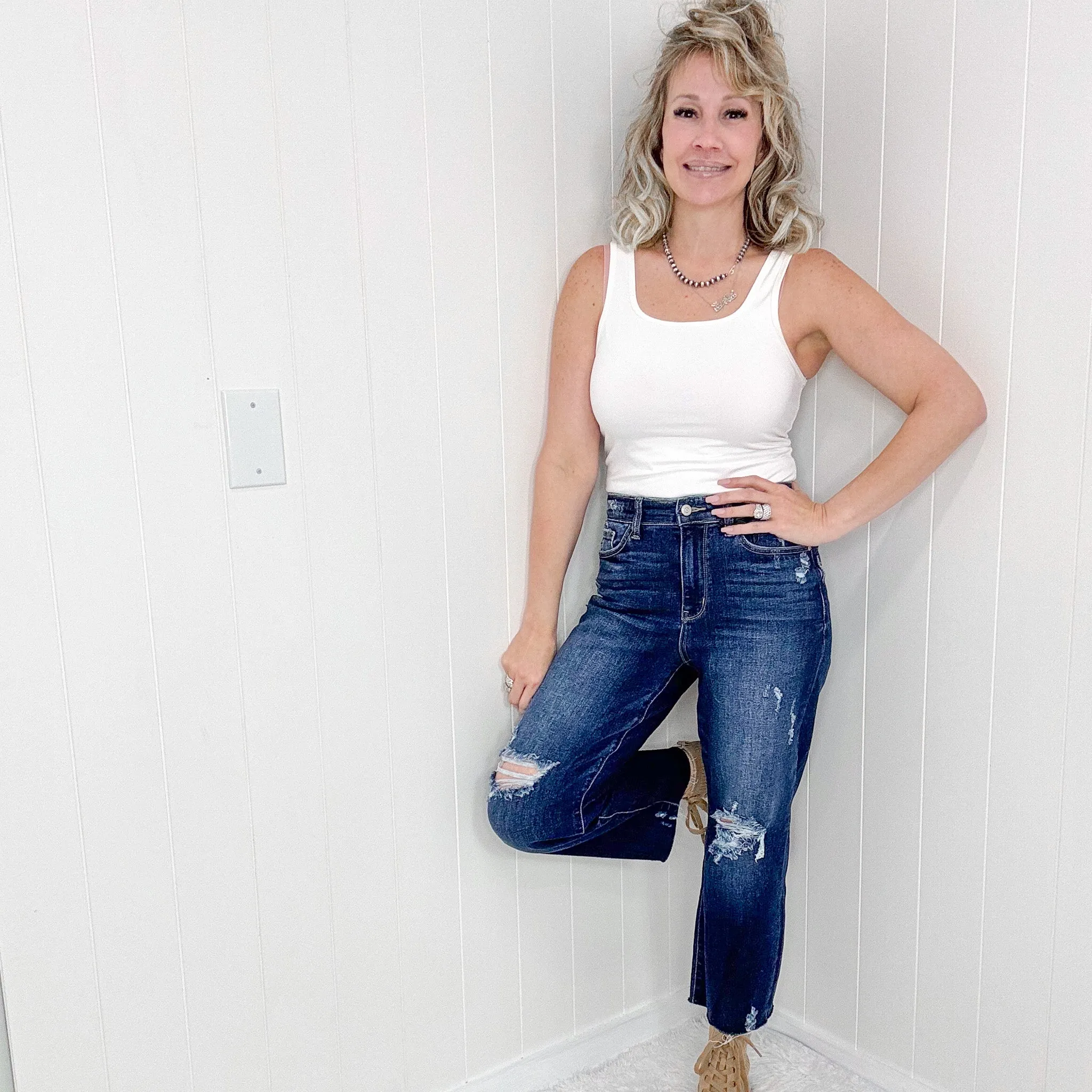 Judy Blue Buckle Up High Waist Destroyed Cropped Wide Leg Jeans sold by Boujee Boutique product image thumbnail 2