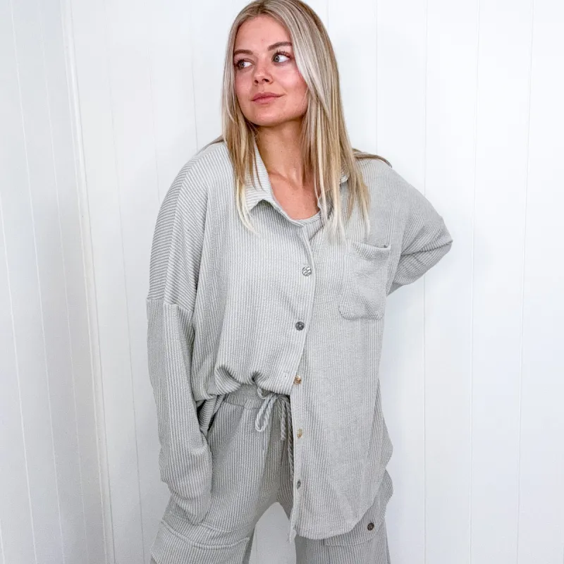 Spring Bloomin Ribbed Long Sleeve Button Up Top in 2 Colors sold by Boujee Boutique