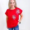 Light Me Up Red Sequin Firework Dolman Short Sleeve Top sold by Boujee Boutique