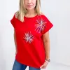 Light Me Up Red Sequin Firework Dolman Short Sleeve Top sold by Boujee Boutique
