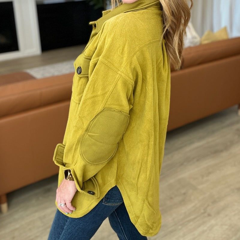 Oversized Basic Fleece Shacket in Olive Mustard sold by Boujee Boutique product image thumbnail 4