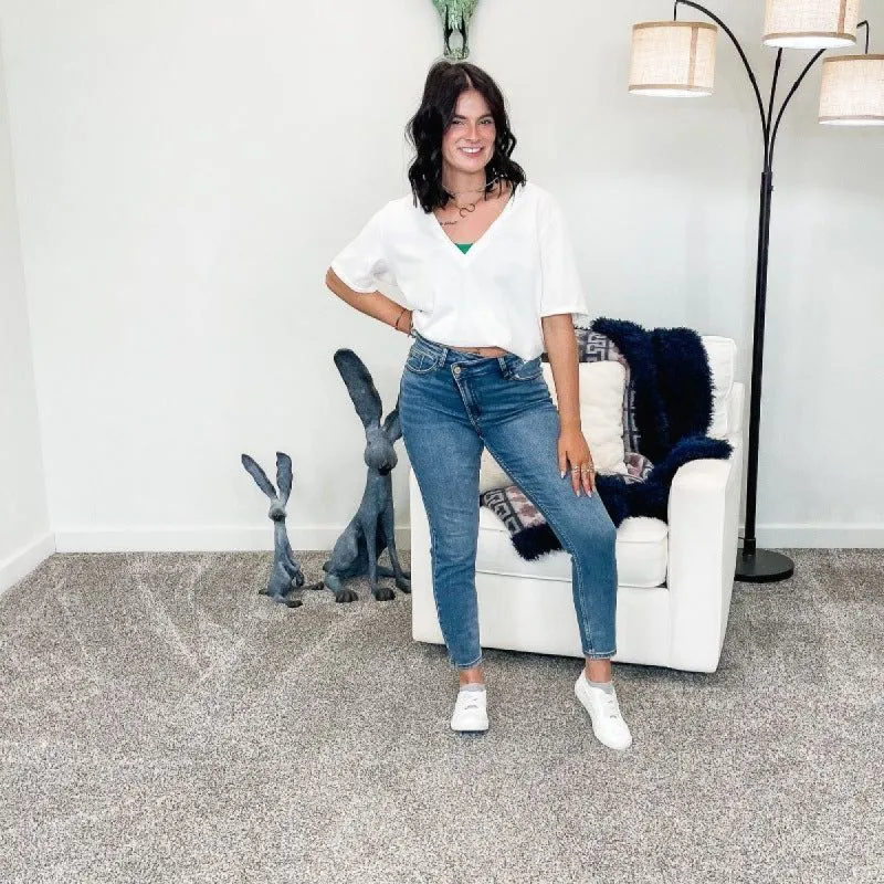 Judy Blue High Waist Crossover Waistband Relax Jeans sold by Boujee Boutique