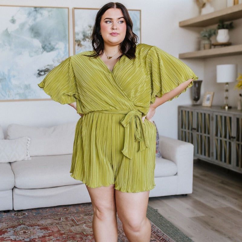 Lovely Life Plisse Romper in Green sold by Boujee Boutique product image thumbnail 2