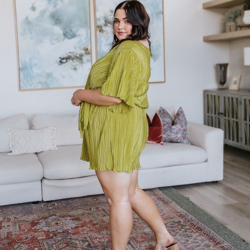 Lovely Life Plisse Romper in Green sold by Boujee Boutique product image thumbnail 5