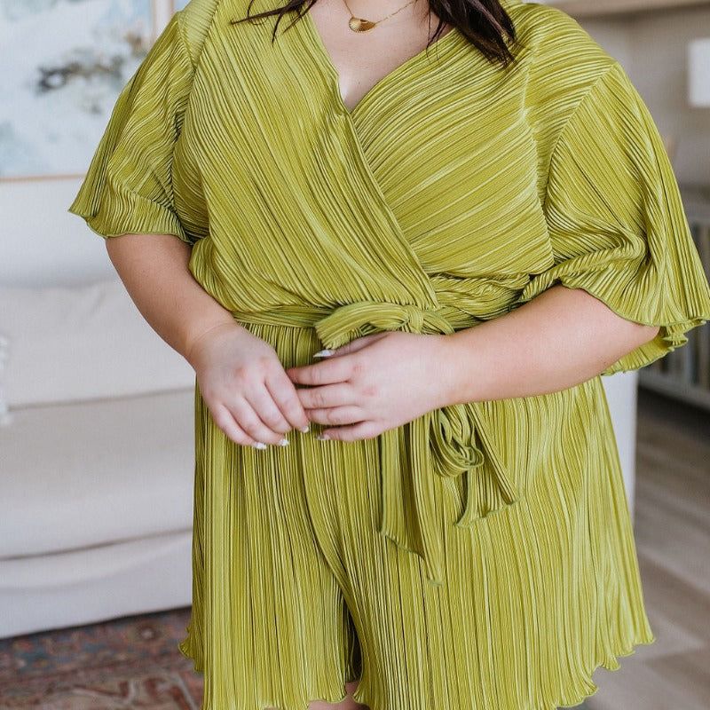 Lovely Life Plisse Romper in Green sold by Boujee Boutique product image thumbnail 3