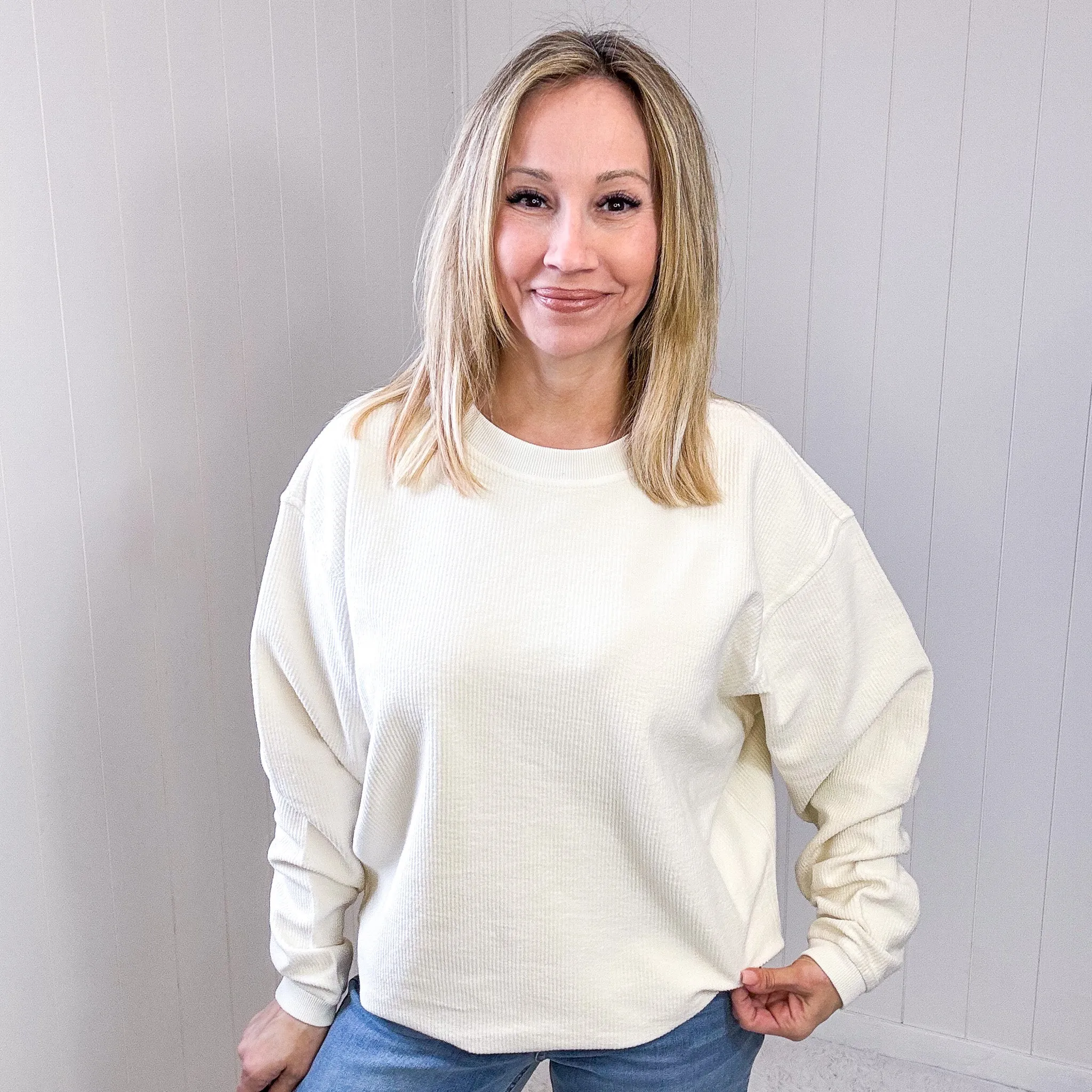 Oversized Luxe Soft Corded Crewneck Pullover in 2 Colors sold by Boujee Boutique product image thumbnail 3